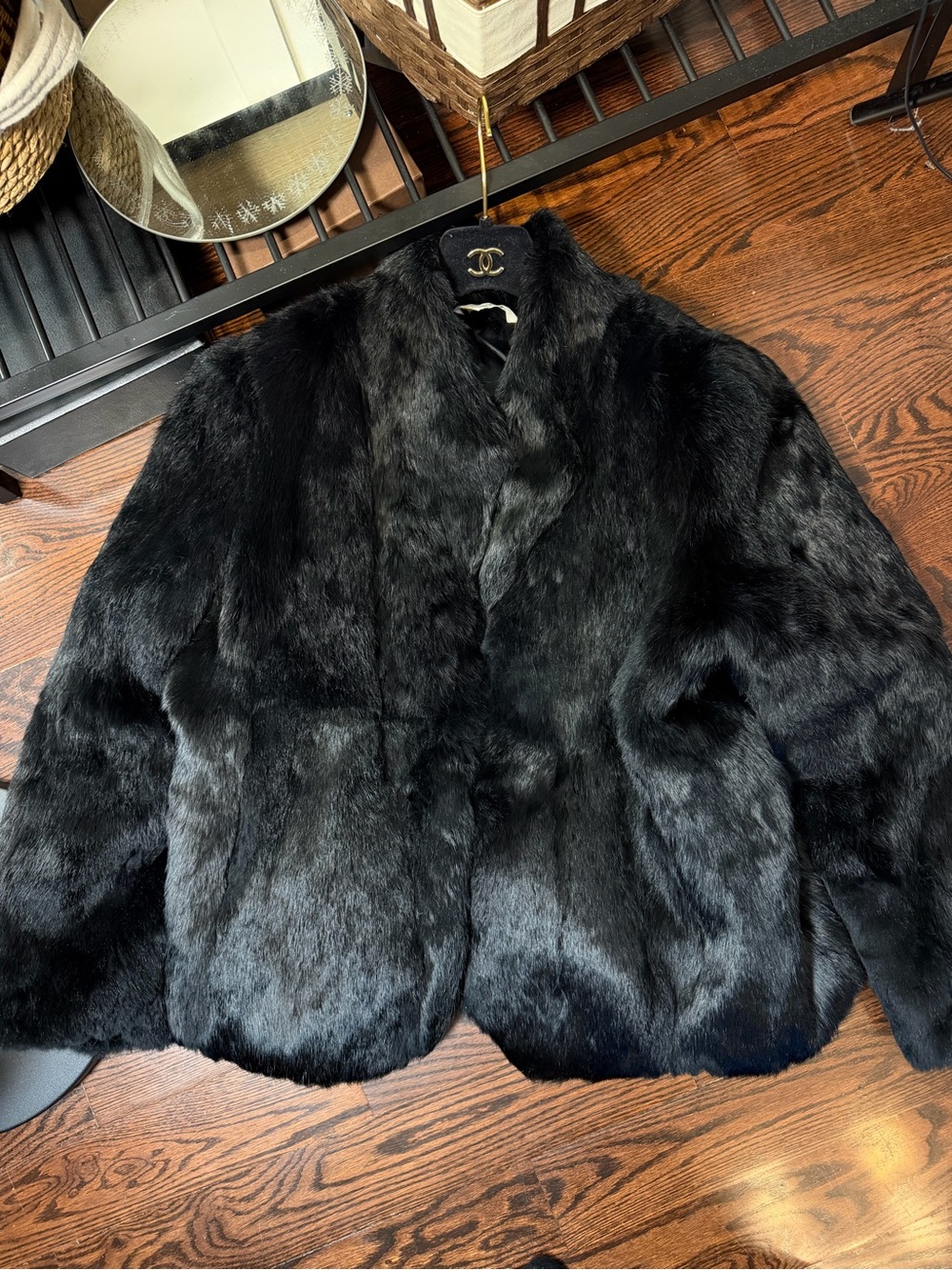 Vintage Black Rabbit Soft Fur button Jacket coat unknown brand Korea Size L